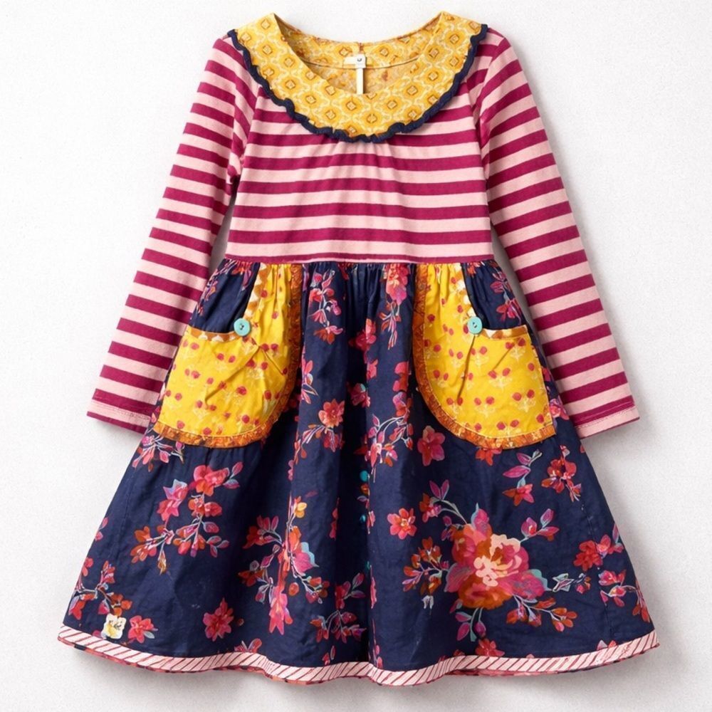 Wild Flowers Stripe and floral dress with pockets size 10